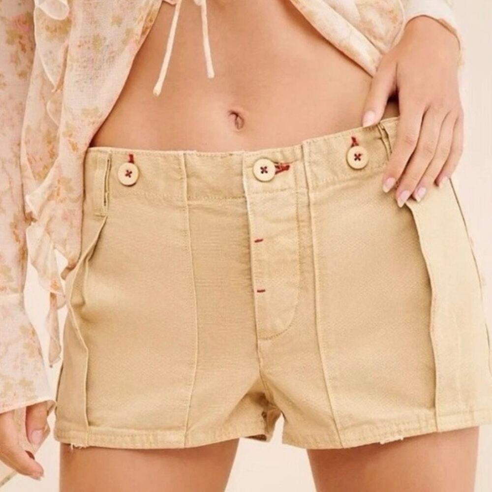 FREE PEOPLE Sz 6 All Yours Micro Mini Shorts Khaki Neutral Brown Utility Cargo